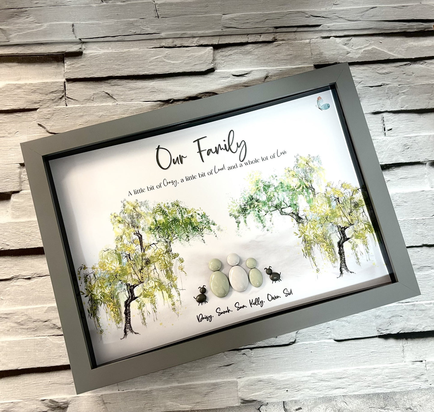 Personalised Family Pebble Picture - Green Trees