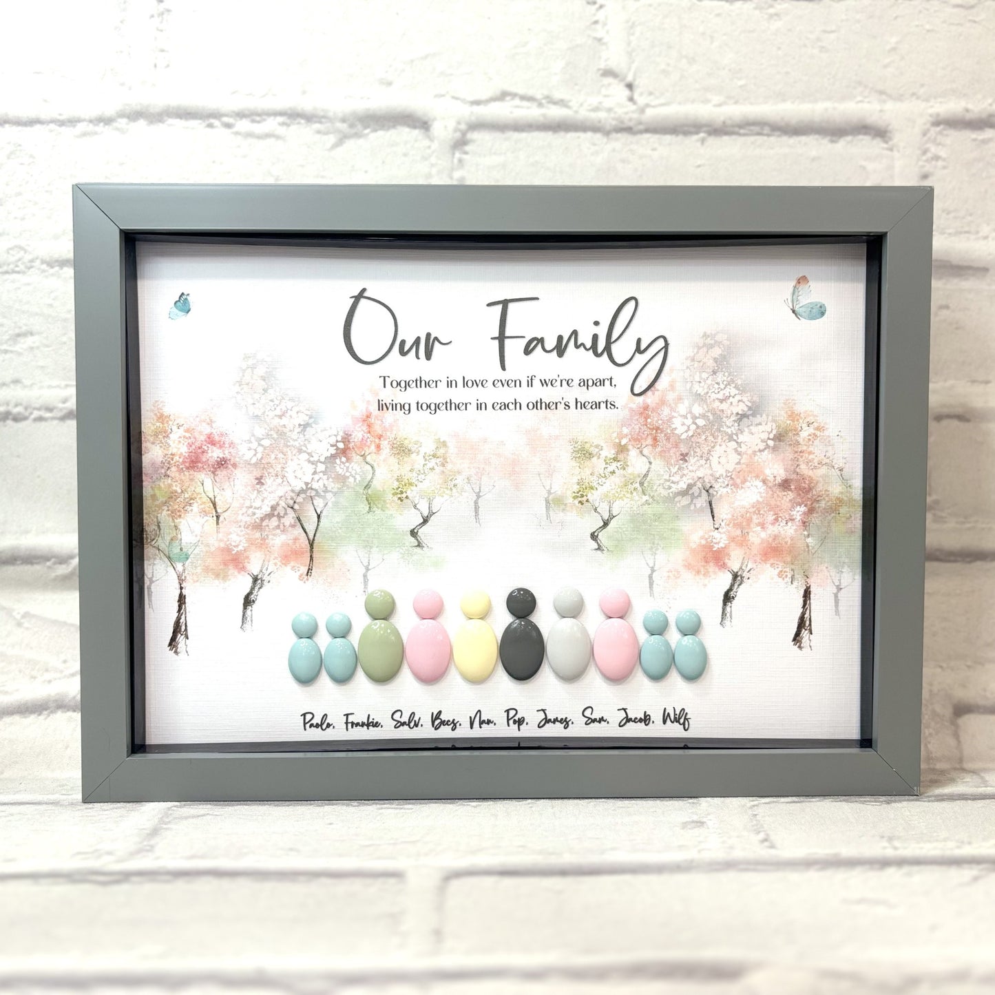 Personalised Family Pebble Picture - Pink Trees